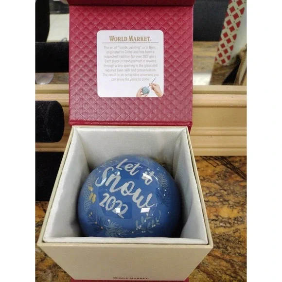 World Market Li Bien Glass Ornament 2022 Polar Bear Let It Snow Blue White 4” - Picture 5 of 5